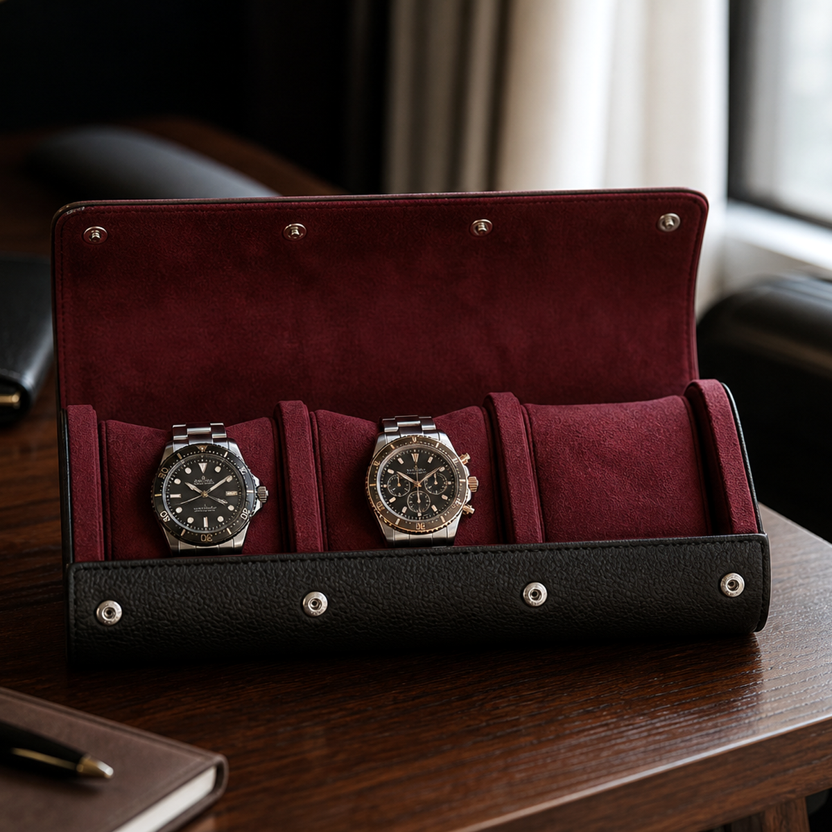 ChronoRoll Noir Black open with watches