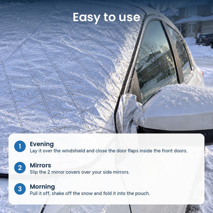 How to use DawnClear™: lay it on in the evening, cover the mirrors, pull it off in the morning