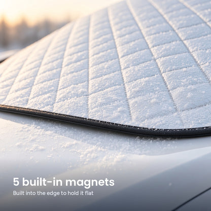 DawnClear™ cover edge lying flat on the hood; 5 built-in magnets hold it in place