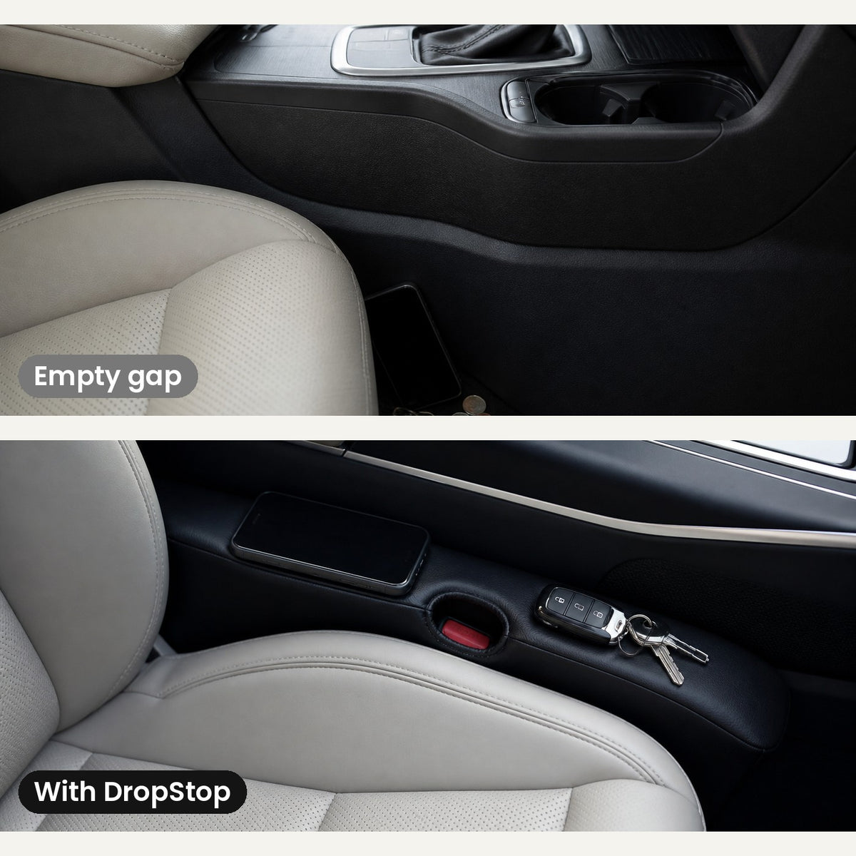 Empty seat gap vs. DropStop installed