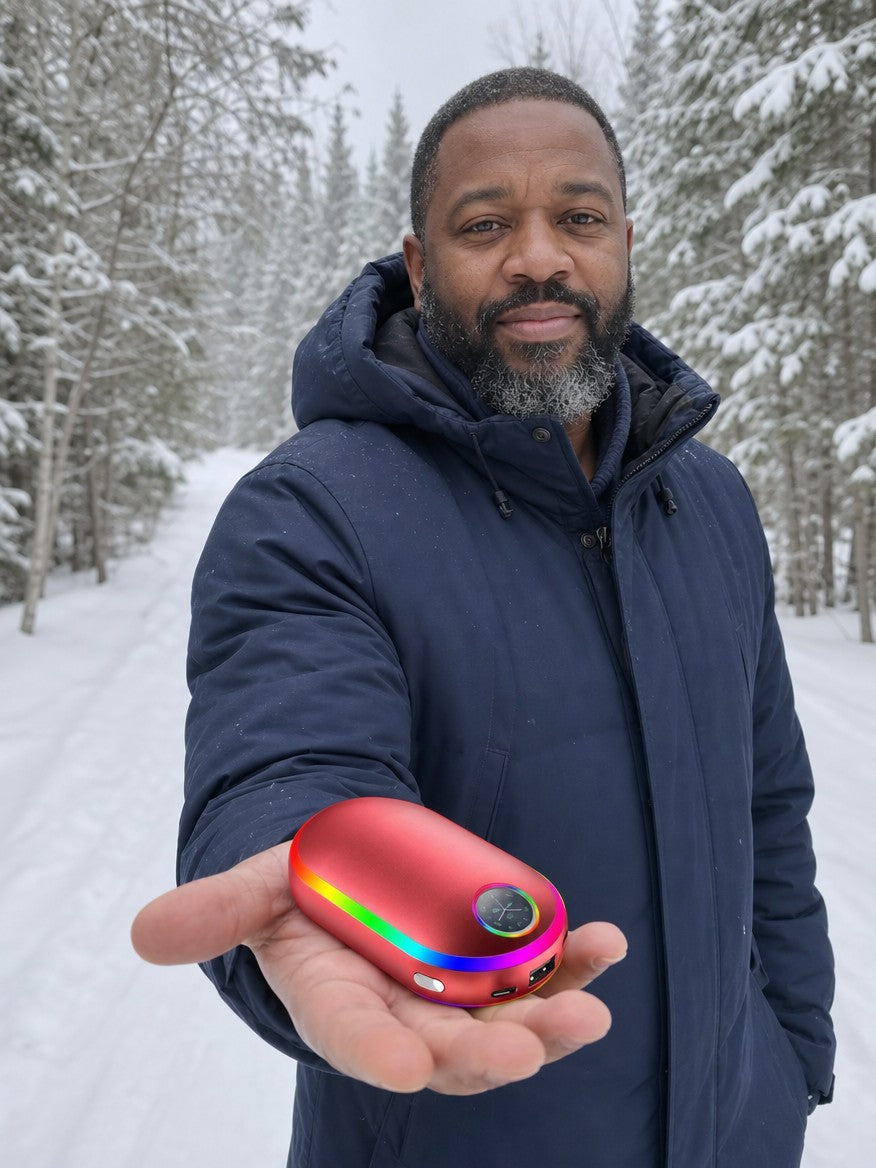 FrostGrip™ hand warmer held outdoors in winter