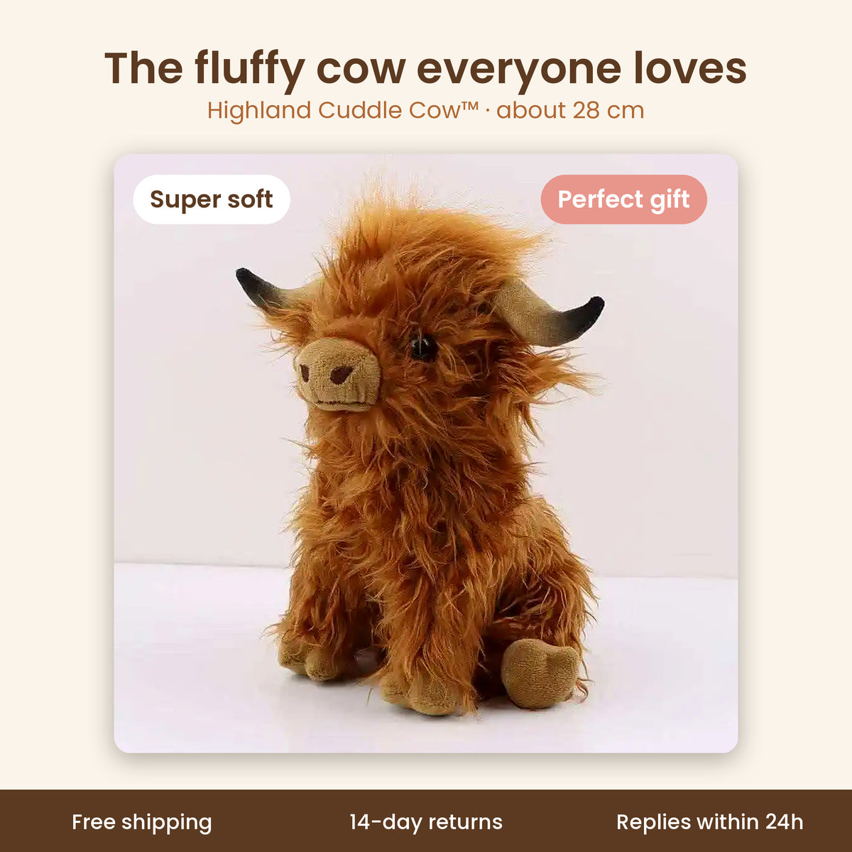 Brown Highland Cuddle Cow fluffy plush