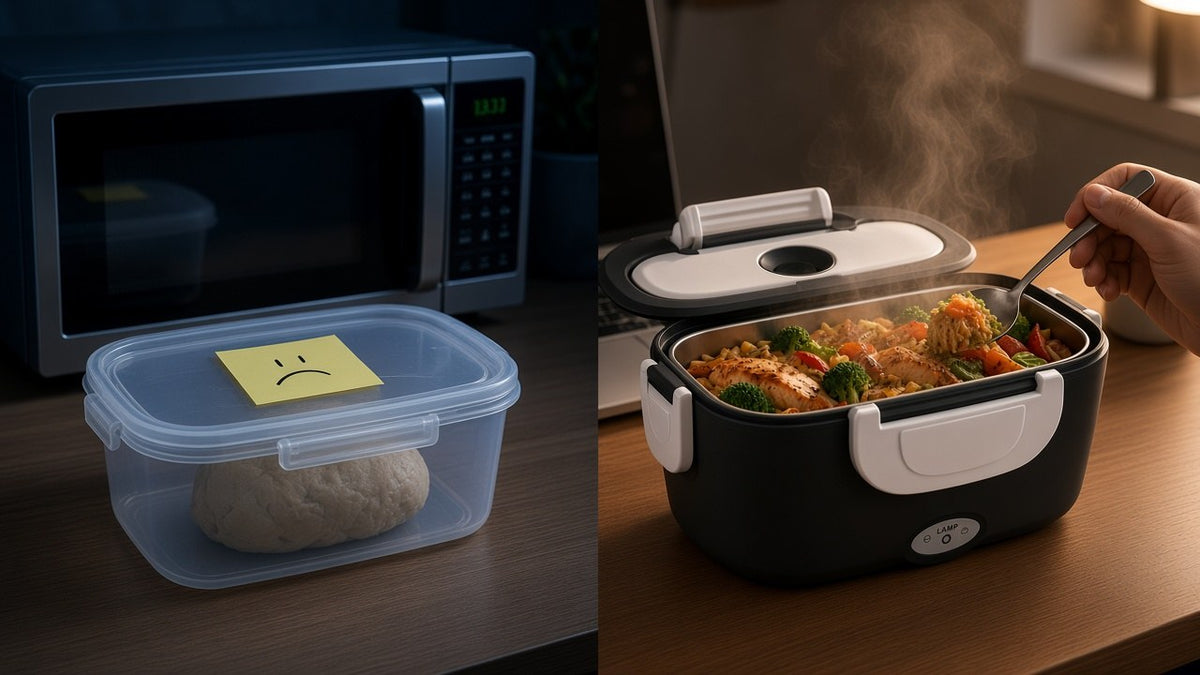 Cold lunch vs hot Heatlio lunch at your desk