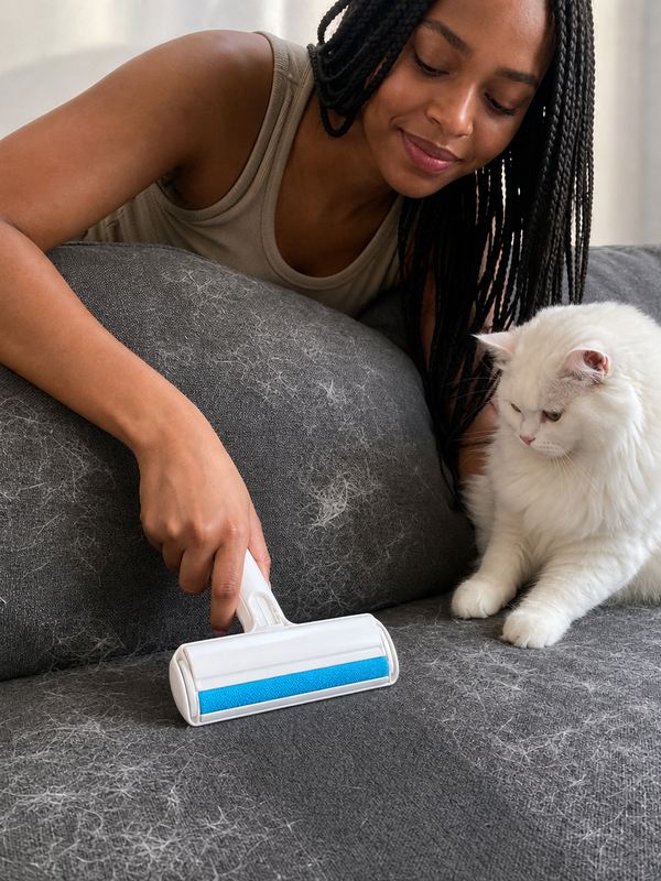 PetFur Pro™ pet hair roller in use at home
