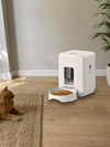 Pet beside a Cloud White PawPort™ Wi-Fi Feeder at home