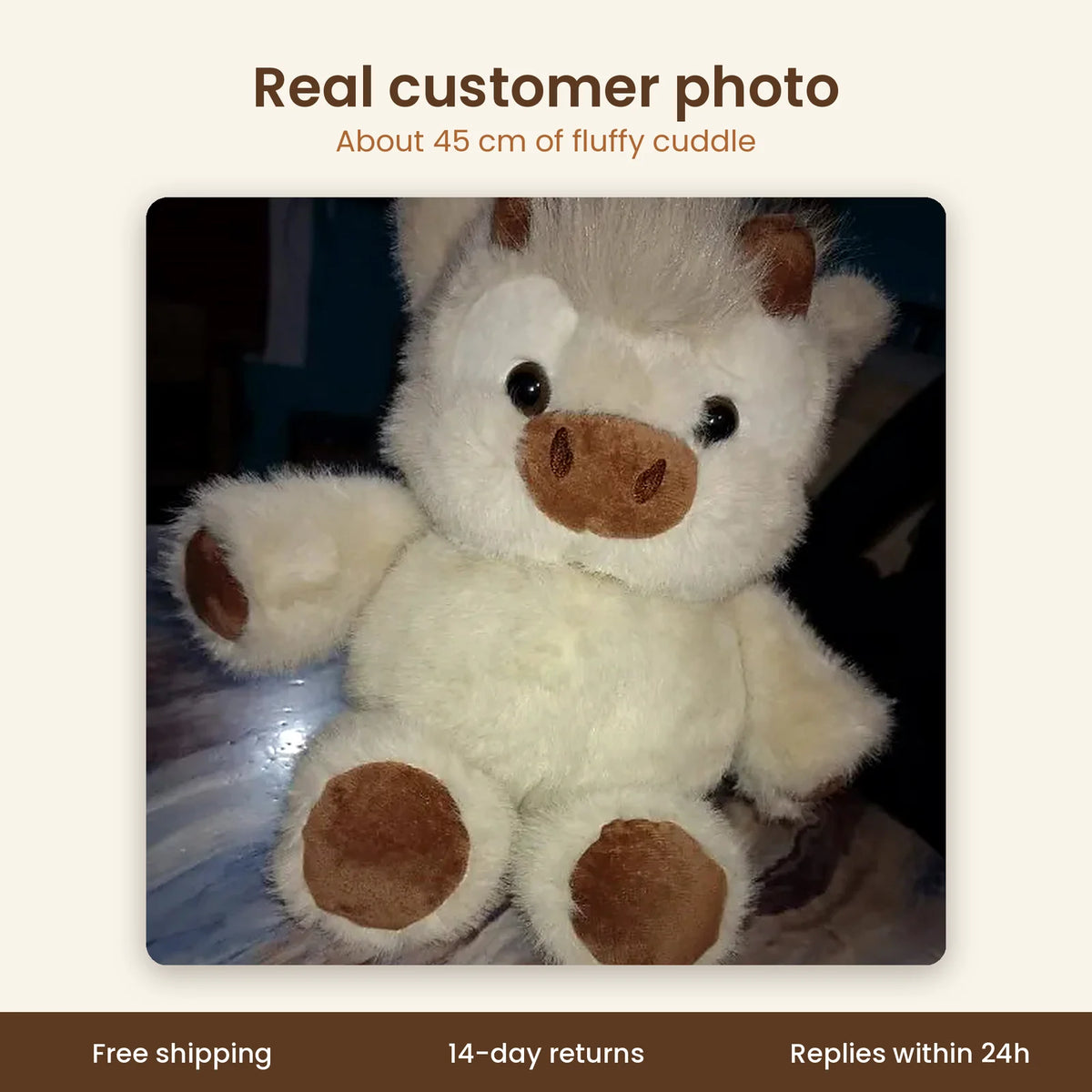 Customer photo: cream highland calf plush, about 45 cm